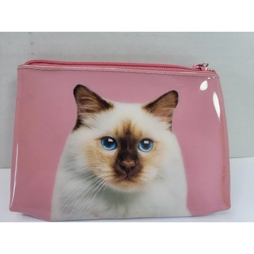 Catseye London Pink Siamese Cat Makeup Bag Zippered Cosmetic Pouch